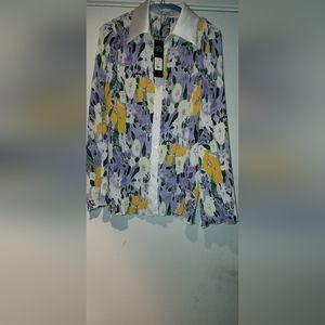 NWT FASHION NOVA PLISSE NATURAL LOVE FLORAL BUTTON-UP BLOUSE SIZE SMALL